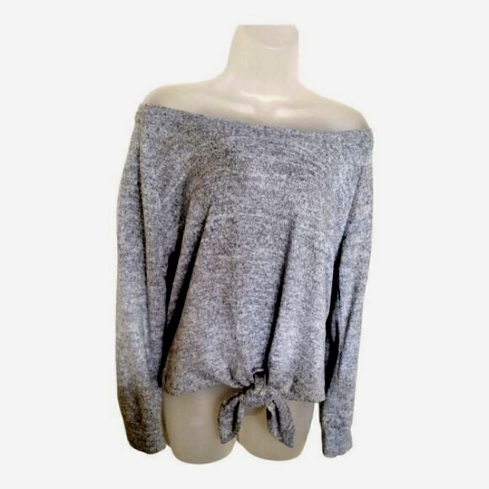 SWEATER, Crop Tie  by Allison Joy Women's Heather GRAY Pullover Size Small